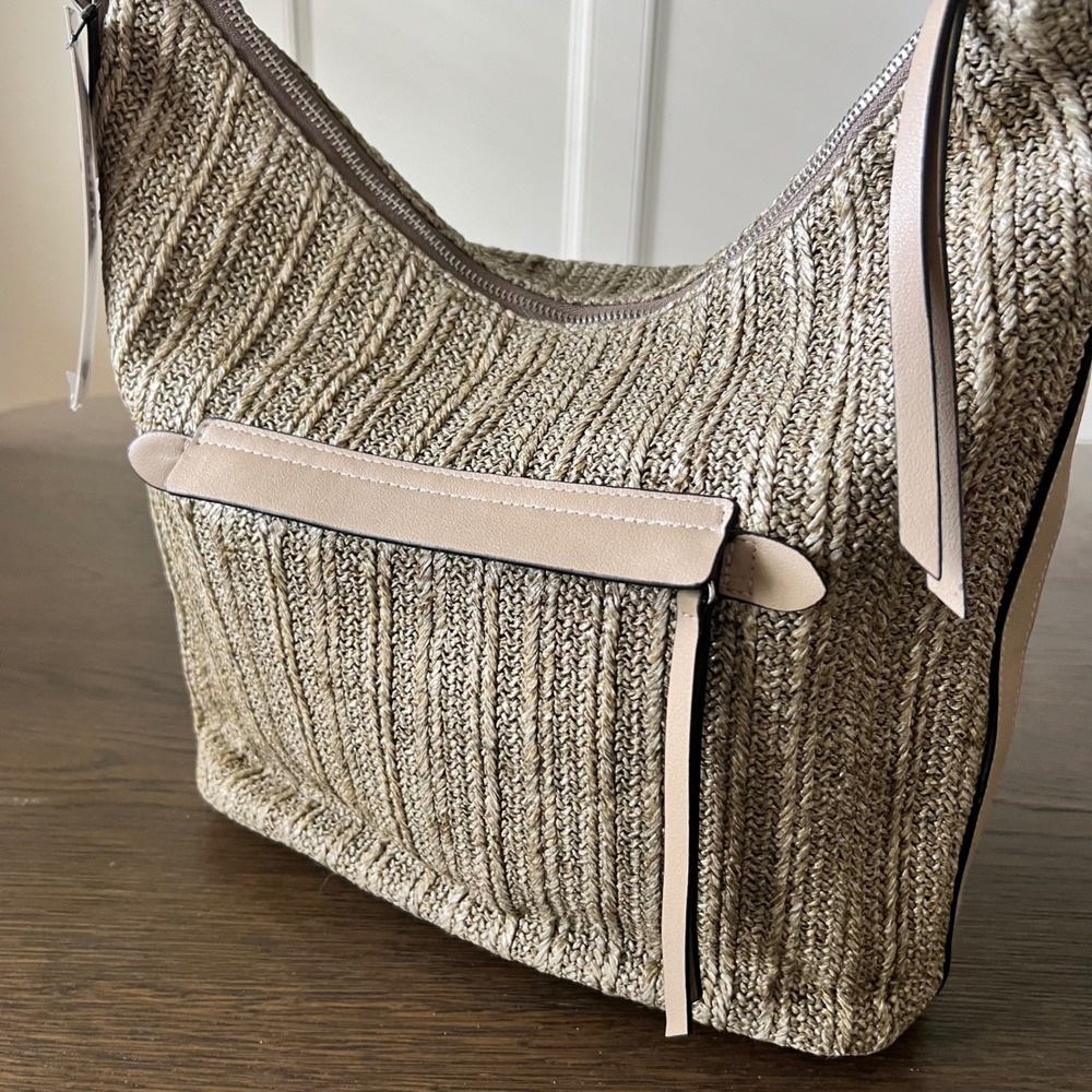 Sondra Roberts Squared Tan Woven Straw Hobo Shoulder Bag New With Tags - Picture 2 of 16
